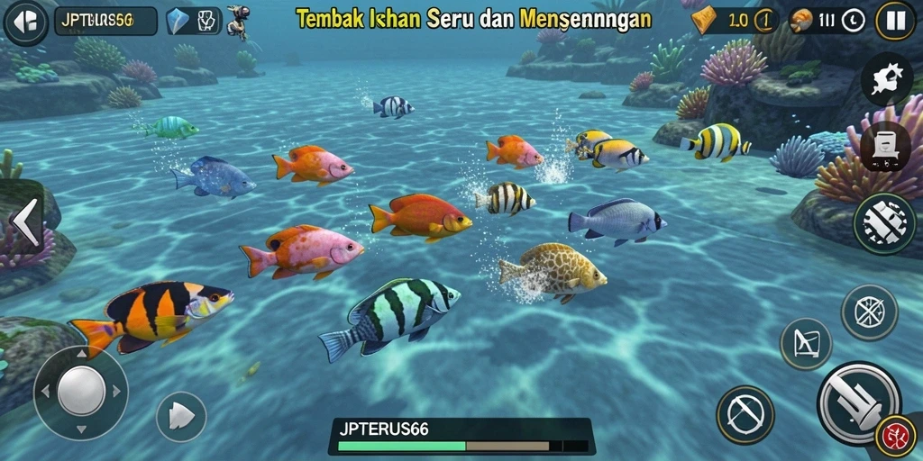 Tampilan gameplay seru di JPTERUS66 saat menembak ikan.