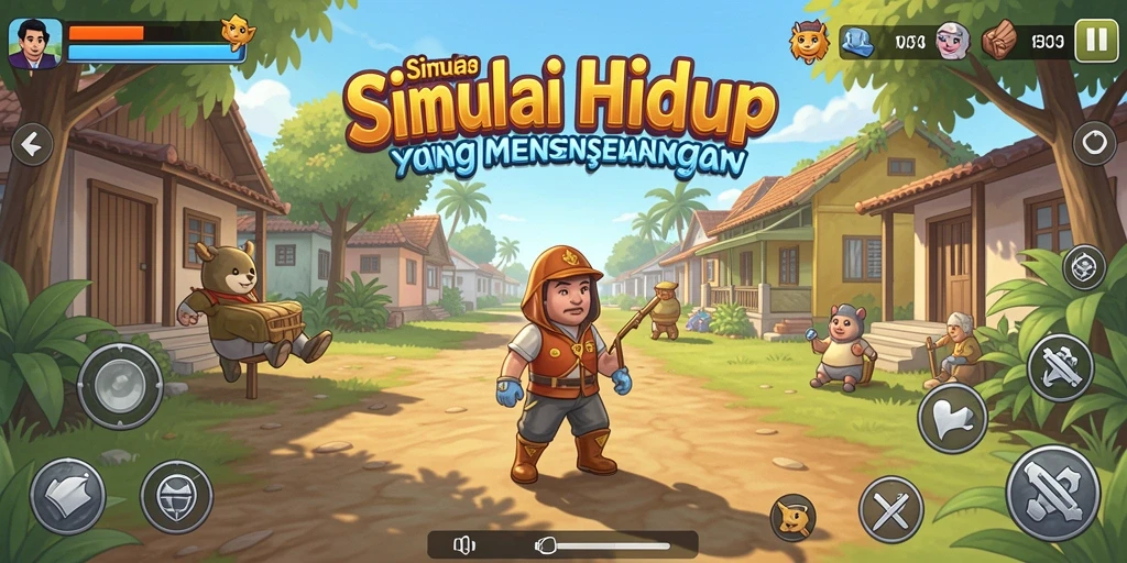 Screenshot gameplay PP7 yang menampilkan interaksi karakter dalam dunia simulasi.