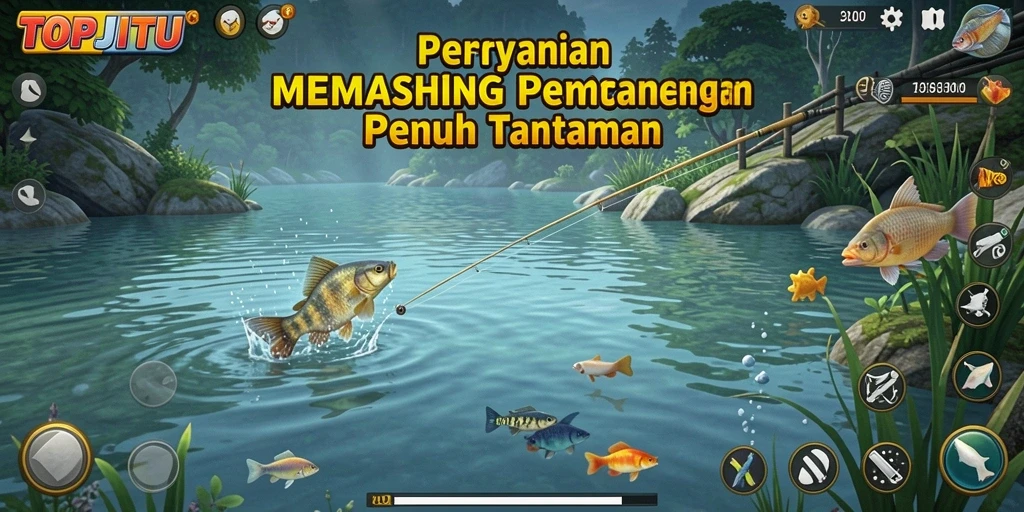 Tangkapan ikan yang mengesankan di game TOPJITU dengan penggunaan alat pancing yang tepat.